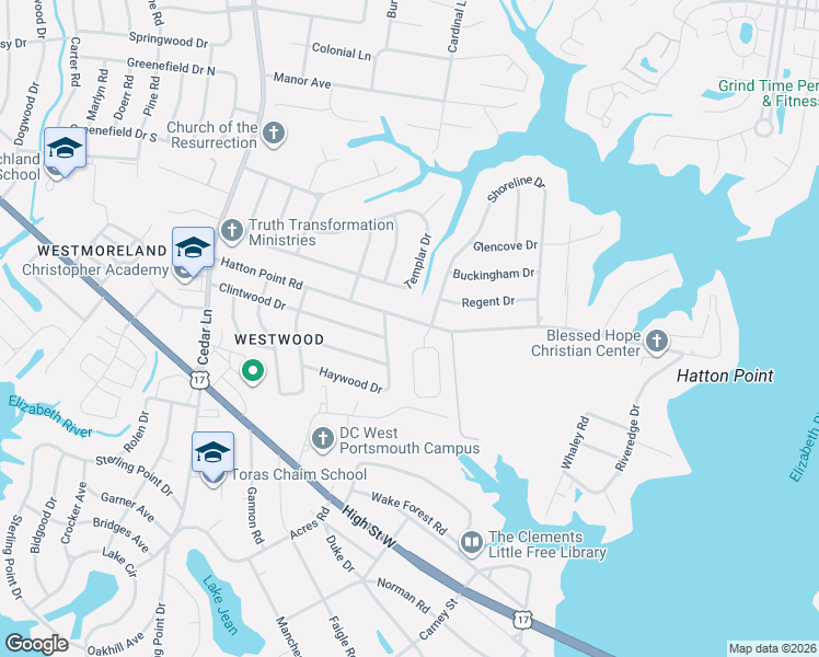 map of restaurants, bars, coffee shops, grocery stores, and more near 4605 Hatton Point Road in Portsmouth