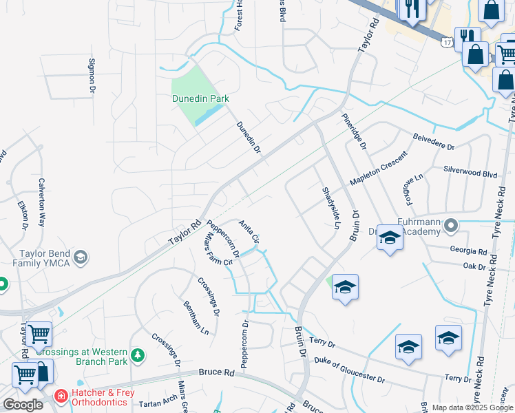 map of restaurants, bars, coffee shops, grocery stores, and more near 105 Columbus Avenue in Chesapeake