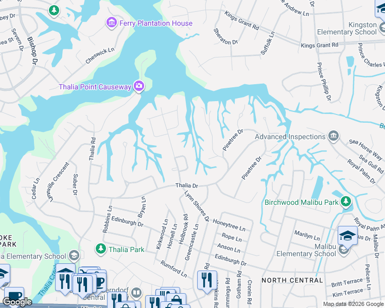 map of restaurants, bars, coffee shops, grocery stores, and more near 621 Heron Point Circle in Virginia Beach