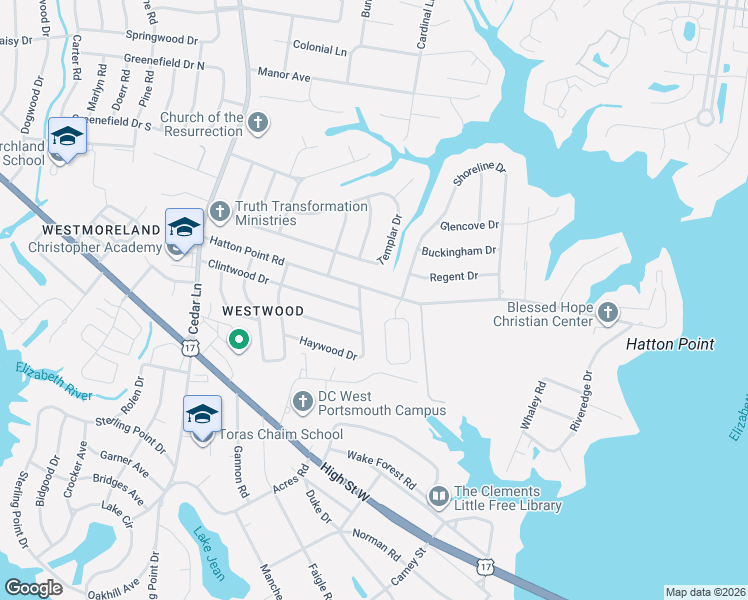 map of restaurants, bars, coffee shops, grocery stores, and more near 4605 Hatton Point Road in Portsmouth