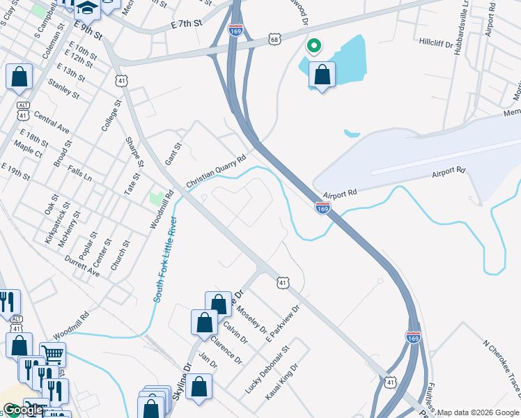 map of restaurants, bars, coffee shops, grocery stores, and more near 1600-1638 Mohawk Trail in Hopkinsville