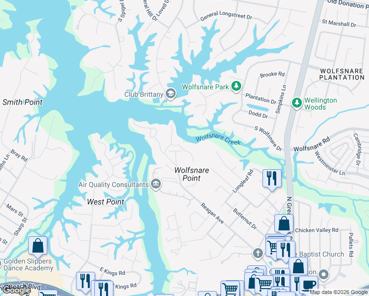 map of restaurants, bars, coffee shops, grocery stores, and more near 316 Windship Cove in Virginia Beach
