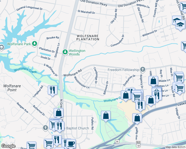 map of restaurants, bars, coffee shops, grocery stores, and more near 2209 Sedgewick Drive in Virginia Beach