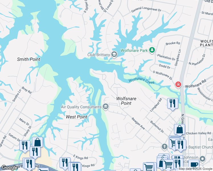 map of restaurants, bars, coffee shops, grocery stores, and more near 2737 Seashore Cove in Virginia Beach