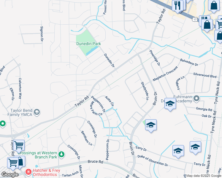 map of restaurants, bars, coffee shops, grocery stores, and more near 105 Columbus Avenue in Chesapeake