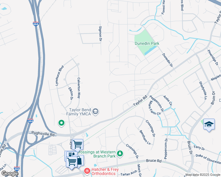 map of restaurants, bars, coffee shops, grocery stores, and more near 3551 Clover Meadow Drive in Chesapeake