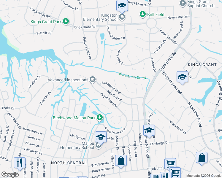 map of restaurants, bars, coffee shops, grocery stores, and more near 3541 Sea Horse Way in Virginia Beach