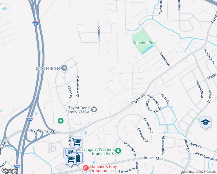 map of restaurants, bars, coffee shops, grocery stores, and more near 3551 Clover Meadow Drive in Chesapeake