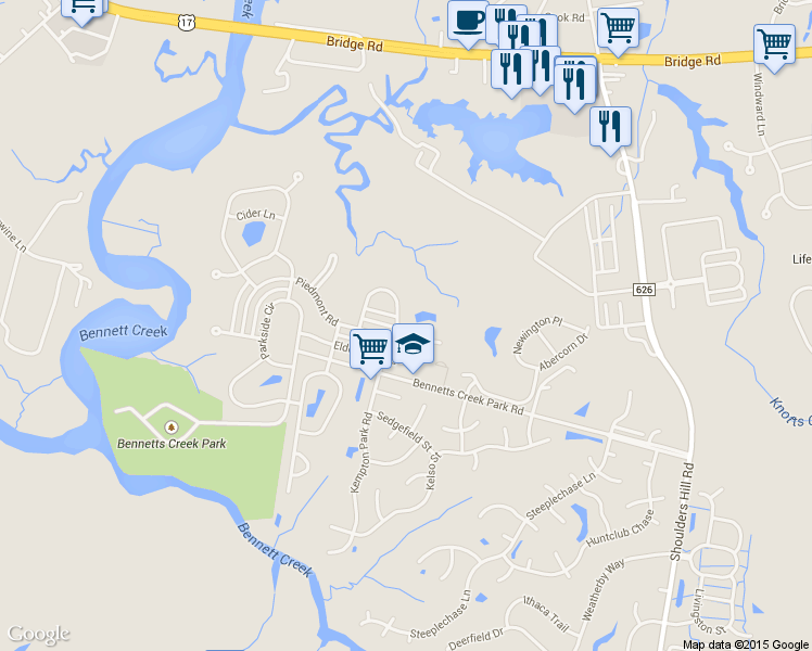 map of restaurants, bars, coffee shops, grocery stores, and more near 2237 Tuliptree Circle in Suffolk