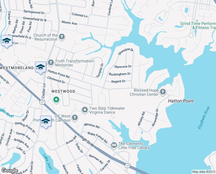 map of restaurants, bars, coffee shops, grocery stores, and more near 4548 Hatton Point Road in Portsmouth