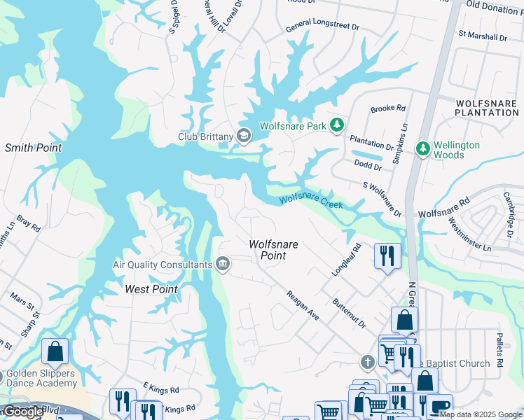 map of restaurants, bars, coffee shops, grocery stores, and more near 322 Windship Cove in Virginia Beach