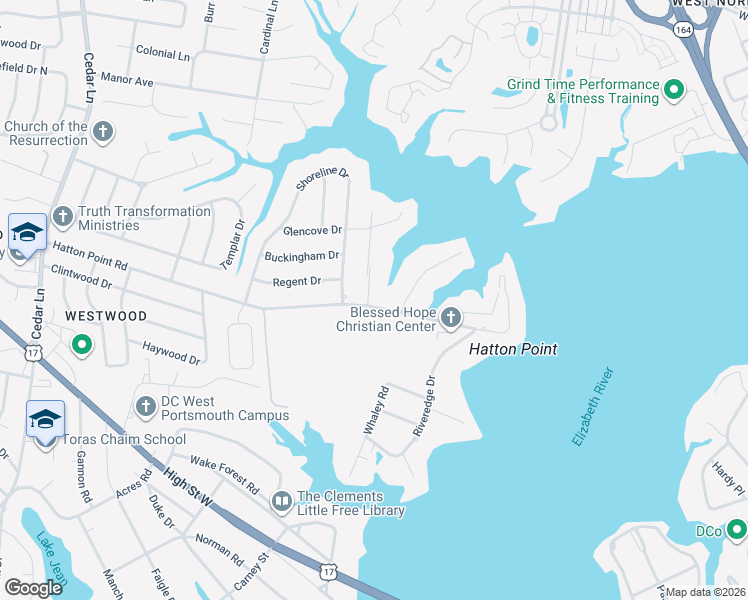 map of restaurants, bars, coffee shops, grocery stores, and more near 3301 Brookside Lane in Portsmouth
