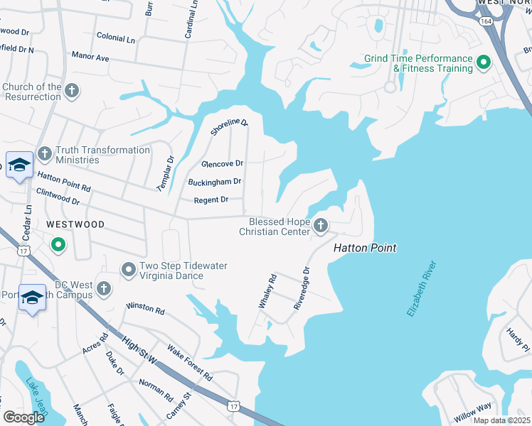map of restaurants, bars, coffee shops, grocery stores, and more near 3301 Brookside Lane in Portsmouth