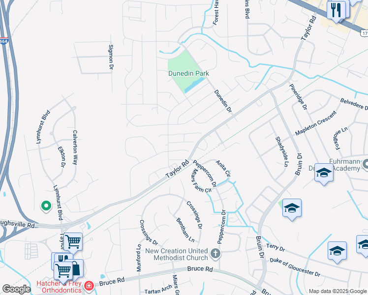 map of restaurants, bars, coffee shops, grocery stores, and more near 3216 Clover Road East in Chesapeake