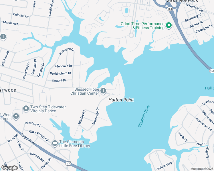 map of restaurants, bars, coffee shops, grocery stores, and more near 4402 Point West Drive in Portsmouth