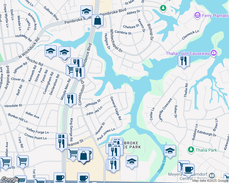 map of restaurants, bars, coffee shops, grocery stores, and more near 4416 Hinsdale Street in Virginia Beach