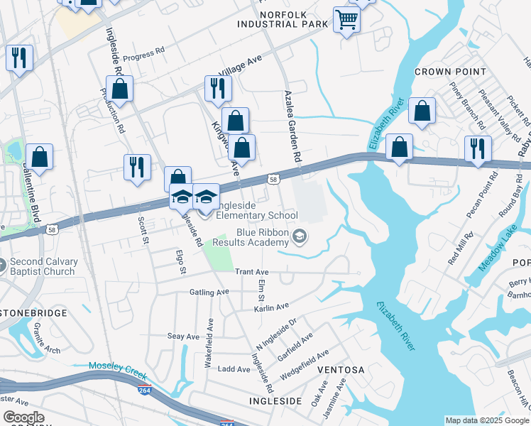 map of restaurants, bars, coffee shops, grocery stores, and more near 962 Norfolk Square in Norfolk