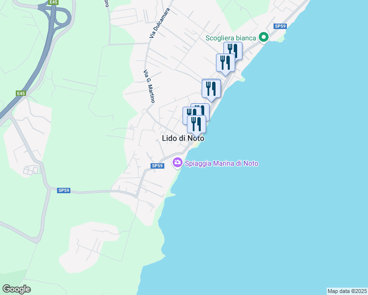 map of restaurants, bars, coffee shops, grocery stores, and more near 10 Strada Provinciale 59 in Lido di Noto