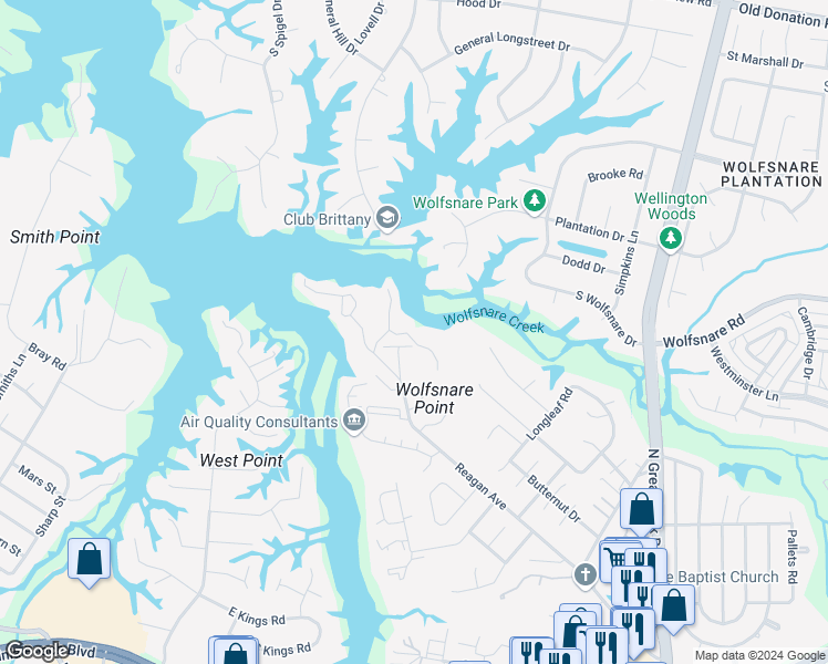 map of restaurants, bars, coffee shops, grocery stores, and more near 330 Windship Cove in Virginia Beach