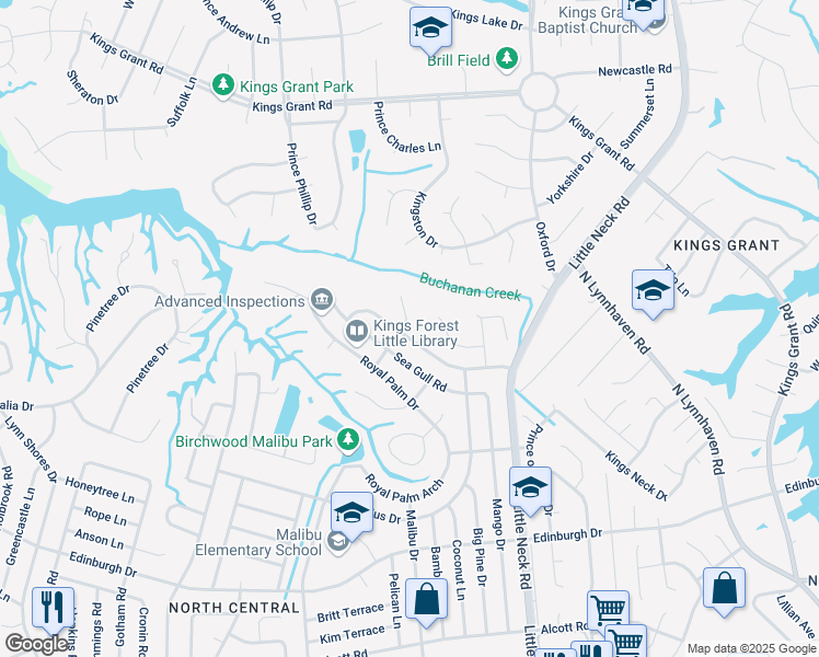 map of restaurants, bars, coffee shops, grocery stores, and more near 3541 Sea Horse Way in Virginia Beach