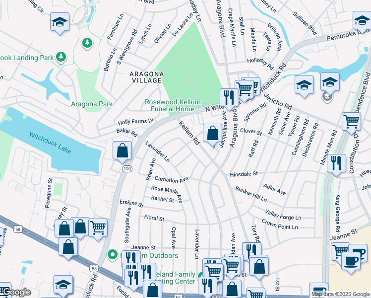map of restaurants, bars, coffee shops, grocery stores, and more near 4961 Clover Street in Virginia Beach