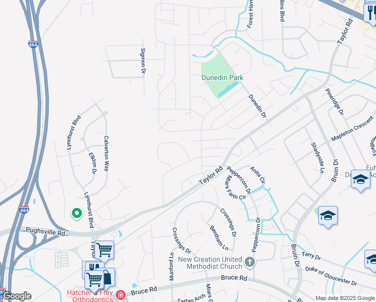 map of restaurants, bars, coffee shops, grocery stores, and more near 3318 Clover Meadow Drive in Chesapeake