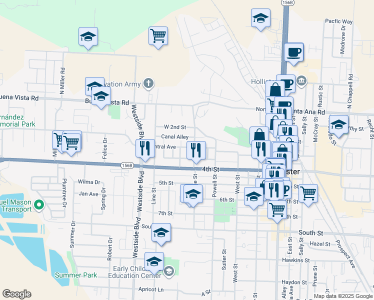 map of restaurants, bars, coffee shops, grocery stores, and more near 762 Fremont Way in Hollister