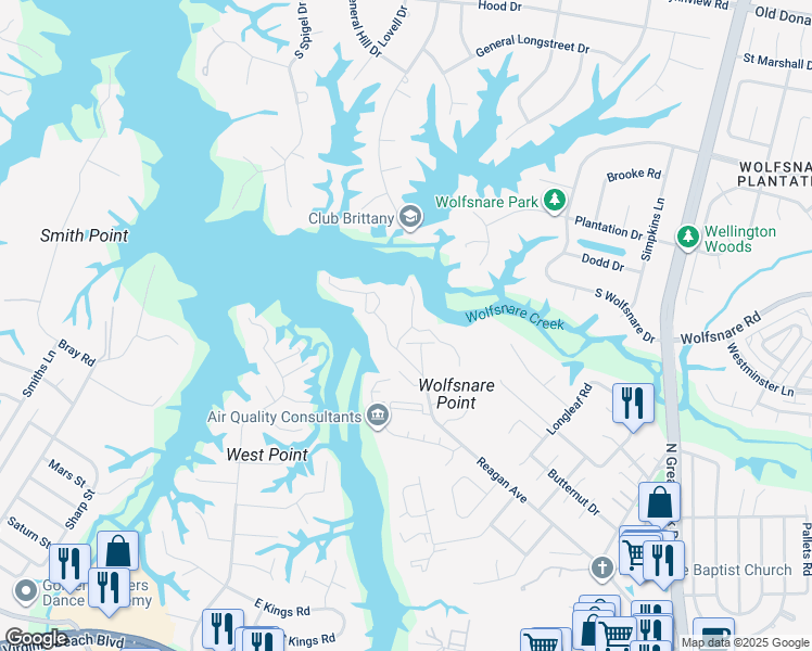 map of restaurants, bars, coffee shops, grocery stores, and more near 368 Windship Cove in Virginia Beach