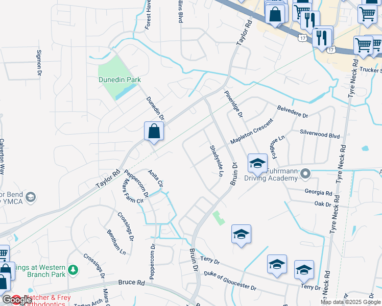 map of restaurants, bars, coffee shops, grocery stores, and more near 3308 Morningside Drive in Chesapeake
