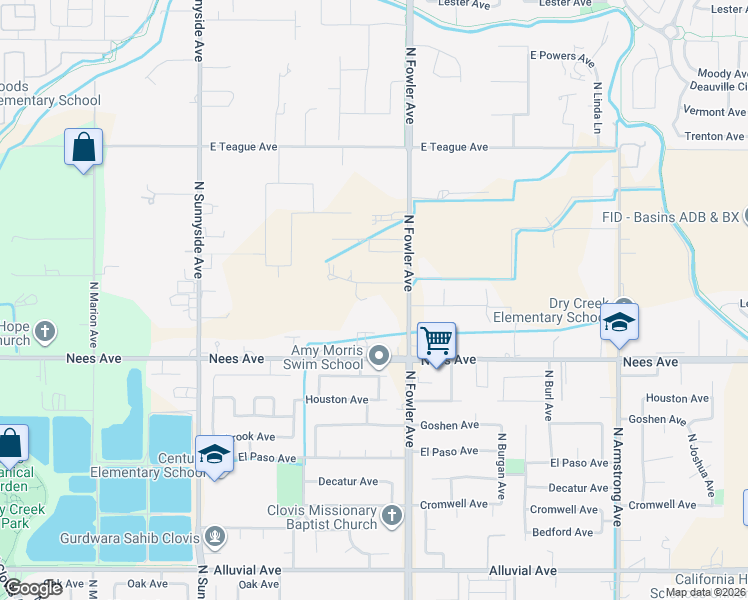 map of restaurants, bars, coffee shops, grocery stores, and more near 8087 North Fowler Avenue in Clovis