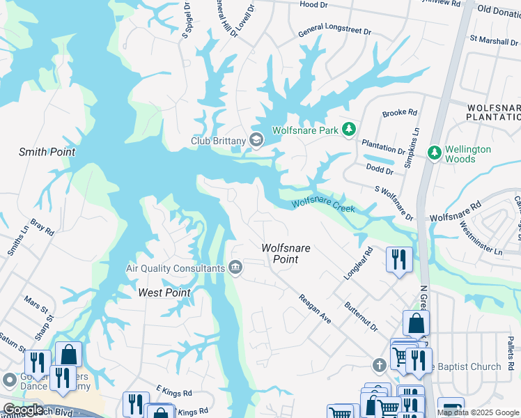 map of restaurants, bars, coffee shops, grocery stores, and more near 2706 Windship Point in Virginia Beach