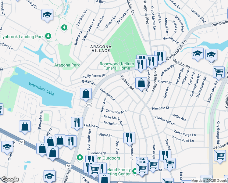 map of restaurants, bars, coffee shops, grocery stores, and more near 4984 Clover Street in Virginia Beach