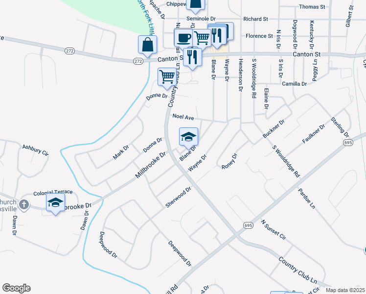 map of restaurants, bars, coffee shops, grocery stores, and more near 313 Blane Drive in Hopkinsville