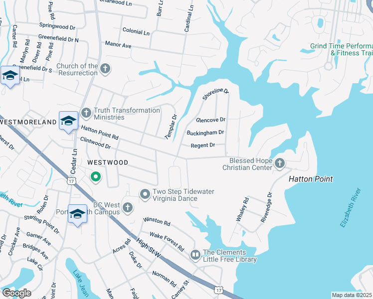 map of restaurants, bars, coffee shops, grocery stores, and more near 4548 Hatton Point Road in Portsmouth