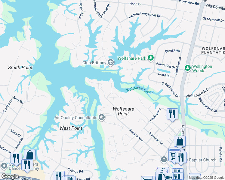 map of restaurants, bars, coffee shops, grocery stores, and more near 2724 Windship Point in Virginia Beach