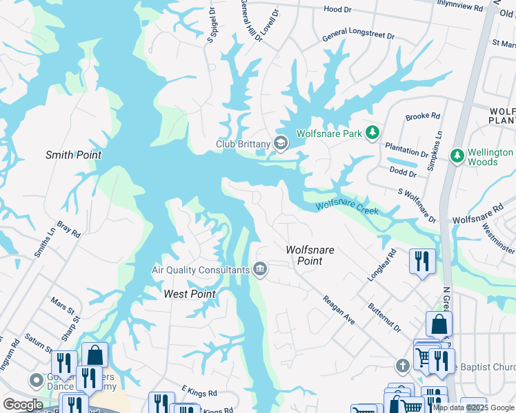 map of restaurants, bars, coffee shops, grocery stores, and more near 2801 Shearwater Cove in Virginia Beach