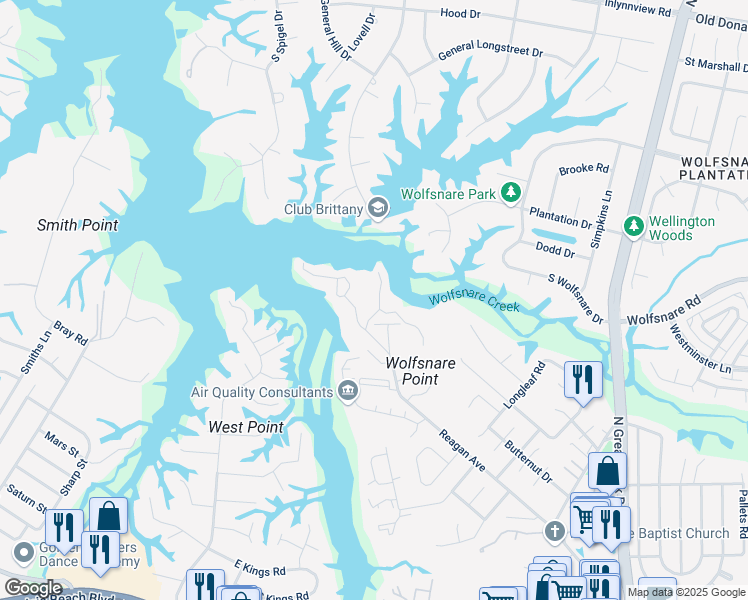 map of restaurants, bars, coffee shops, grocery stores, and more near 2816 Shearwater Cove in Virginia Beach