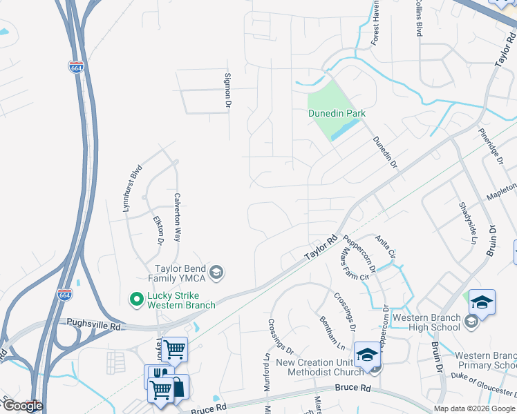 map of restaurants, bars, coffee shops, grocery stores, and more near 3461 Clover Meadow Drive in Chesapeake