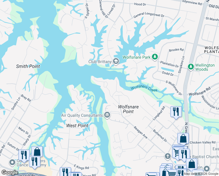 map of restaurants, bars, coffee shops, grocery stores, and more near 2724 Seashore Cove in Virginia Beach