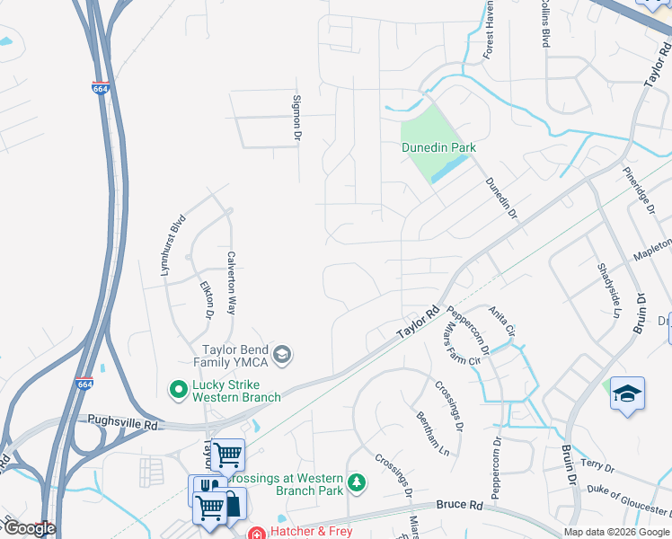 map of restaurants, bars, coffee shops, grocery stores, and more near 3461 Clover Meadows Road in Chesapeake