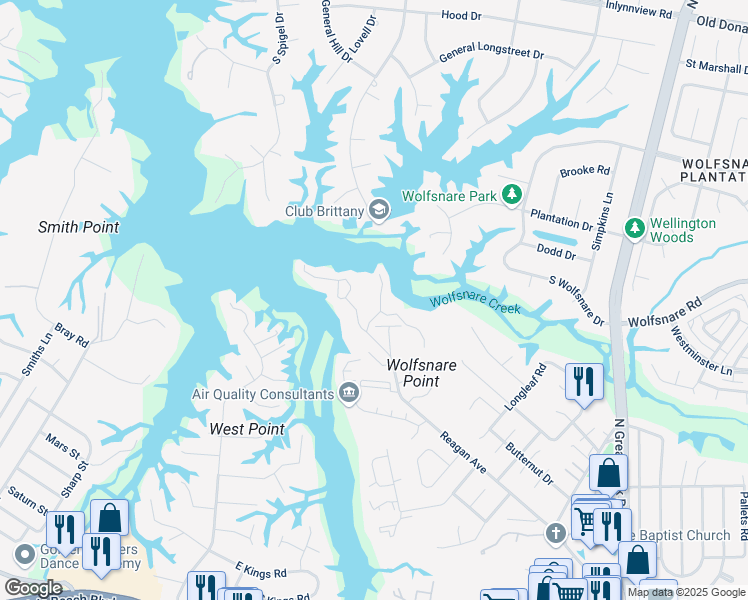 map of restaurants, bars, coffee shops, grocery stores, and more near 2816 Shearwater Cove in Virginia Beach
