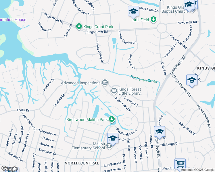 map of restaurants, bars, coffee shops, grocery stores, and more near 3637 Sea Gull Road in Virginia Beach