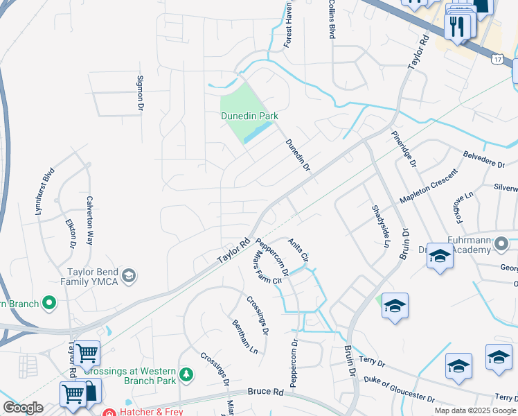 map of restaurants, bars, coffee shops, grocery stores, and more near 3308 Bangor Crescent in Chesapeake