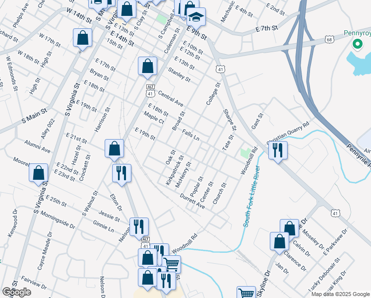 map of restaurants, bars, coffee shops, grocery stores, and more near 1800-1898 Oak St in Hopkinsville