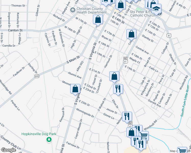 map of restaurants, bars, coffee shops, grocery stores, and more near in Hopkinsville