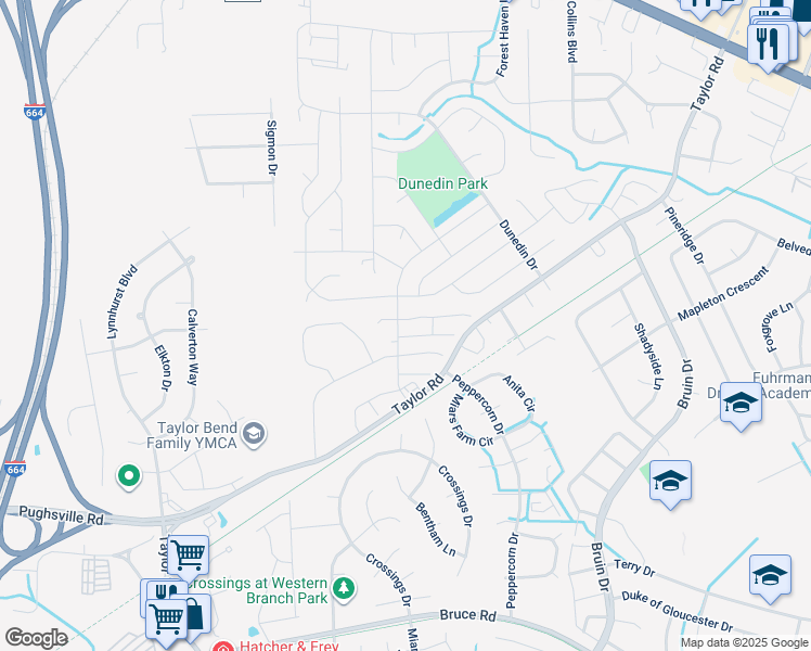 map of restaurants, bars, coffee shops, grocery stores, and more near 3365 Bangor Crescent in Chesapeake