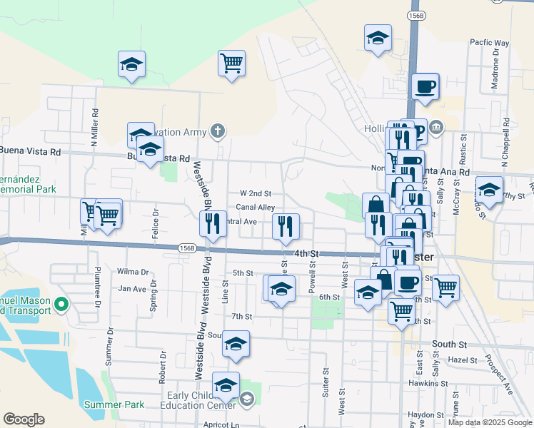 map of restaurants, bars, coffee shops, grocery stores, and more near 740 Canal Alley in Hollister
