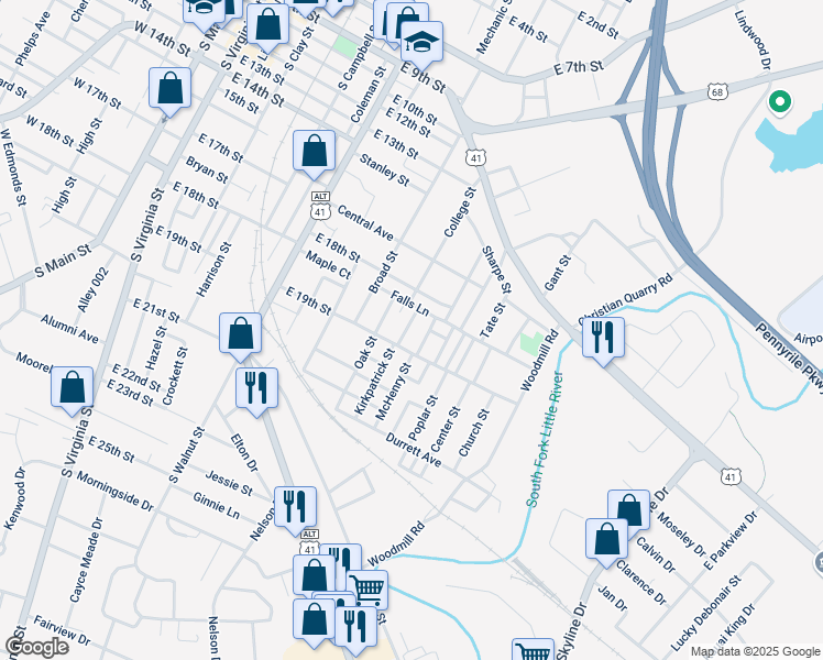 map of restaurants, bars, coffee shops, grocery stores, and more near 1800-1898 Oak St in Hopkinsville