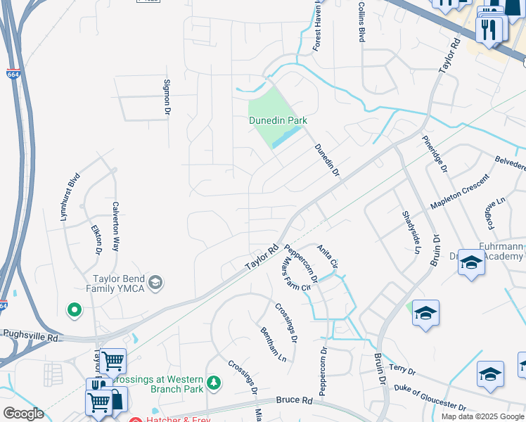 map of restaurants, bars, coffee shops, grocery stores, and more near 3353 Bangor Crescent in Chesapeake