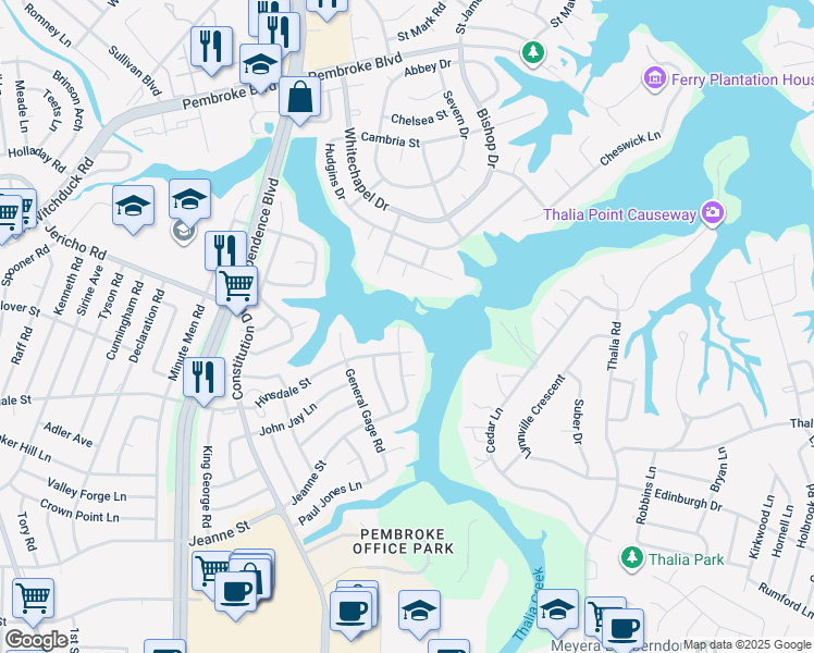 map of restaurants, bars, coffee shops, grocery stores, and more near 608 Putnam Rd in Virginia Beach